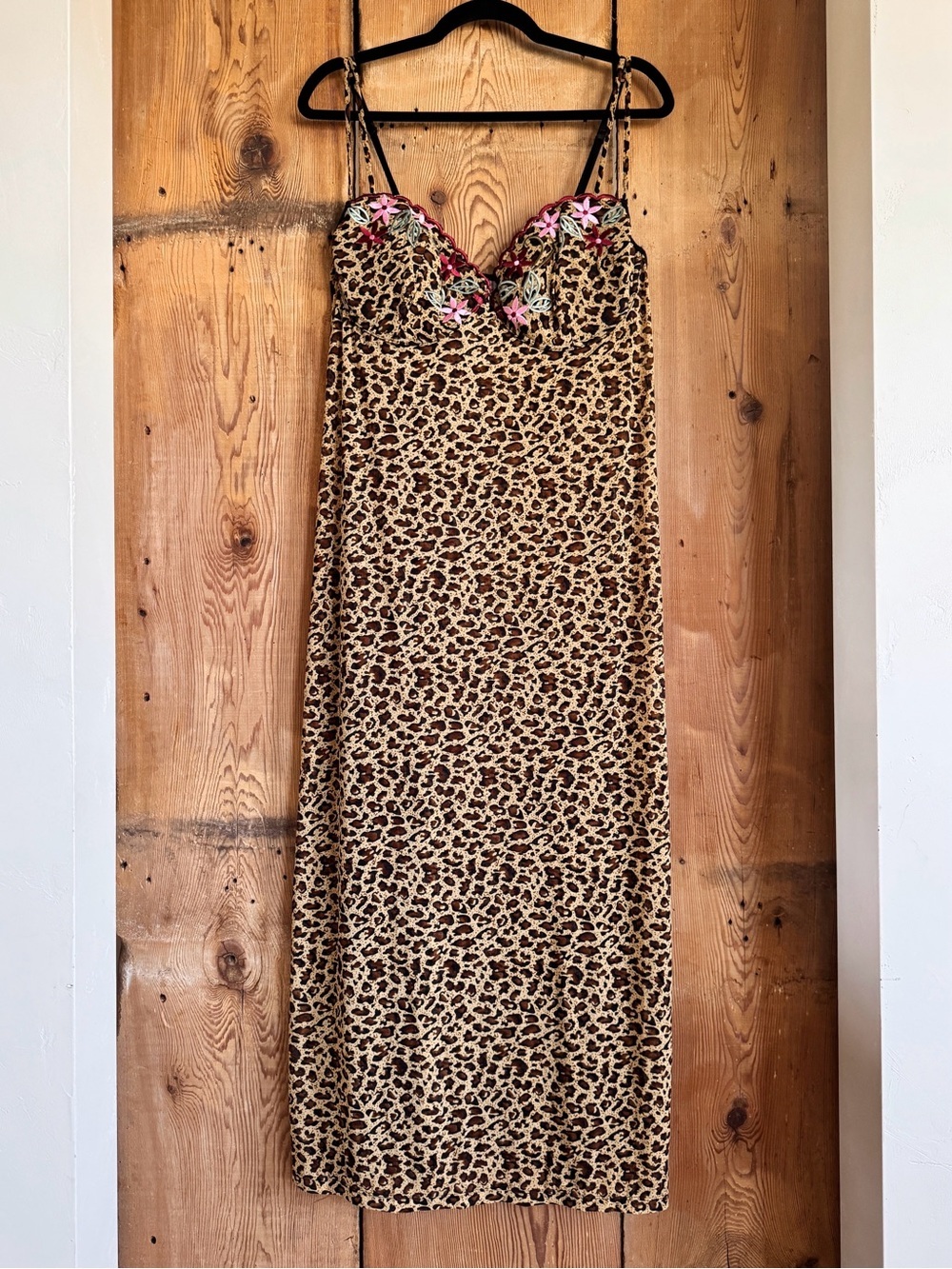 Sz 1X Amoureuse Mesh Leopard Print Floral Underwire Maxi Slip Nightgown EUC
